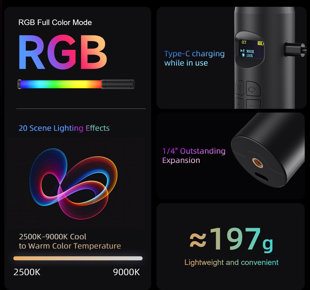 LUXCEO P300 RGB Tube 5W 380LM  – Photography Lighting Youtube recenzja i cena